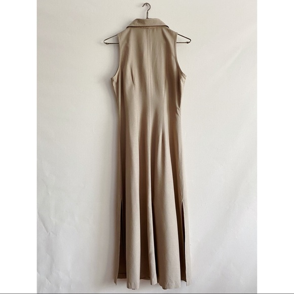 Vintage 90s The Limited Beige Raw Silk Button Front Collared Midi Safari Dress - Picture 3 of 12